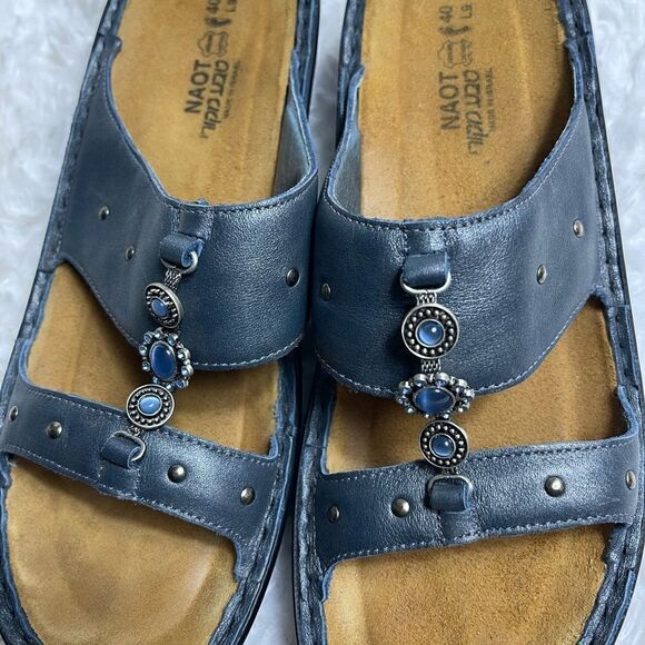 Naot leather Grayish Blue straps Sandals .silver studs & Bleu gems accen… - Picture 10 of 11